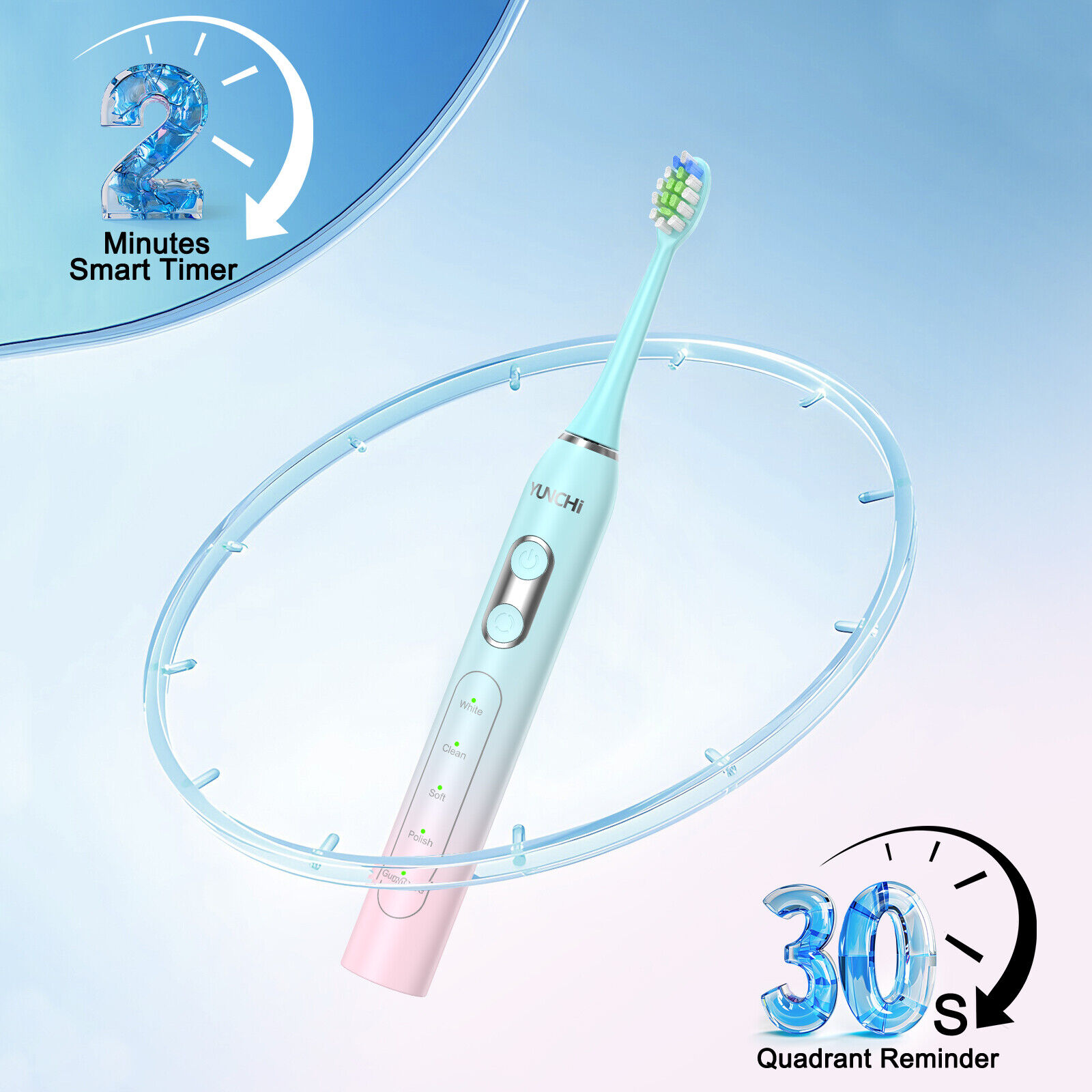 YUNCHI Gradient Color Electric Toothbrush with 8 Brush Heads and Toothbrush Box