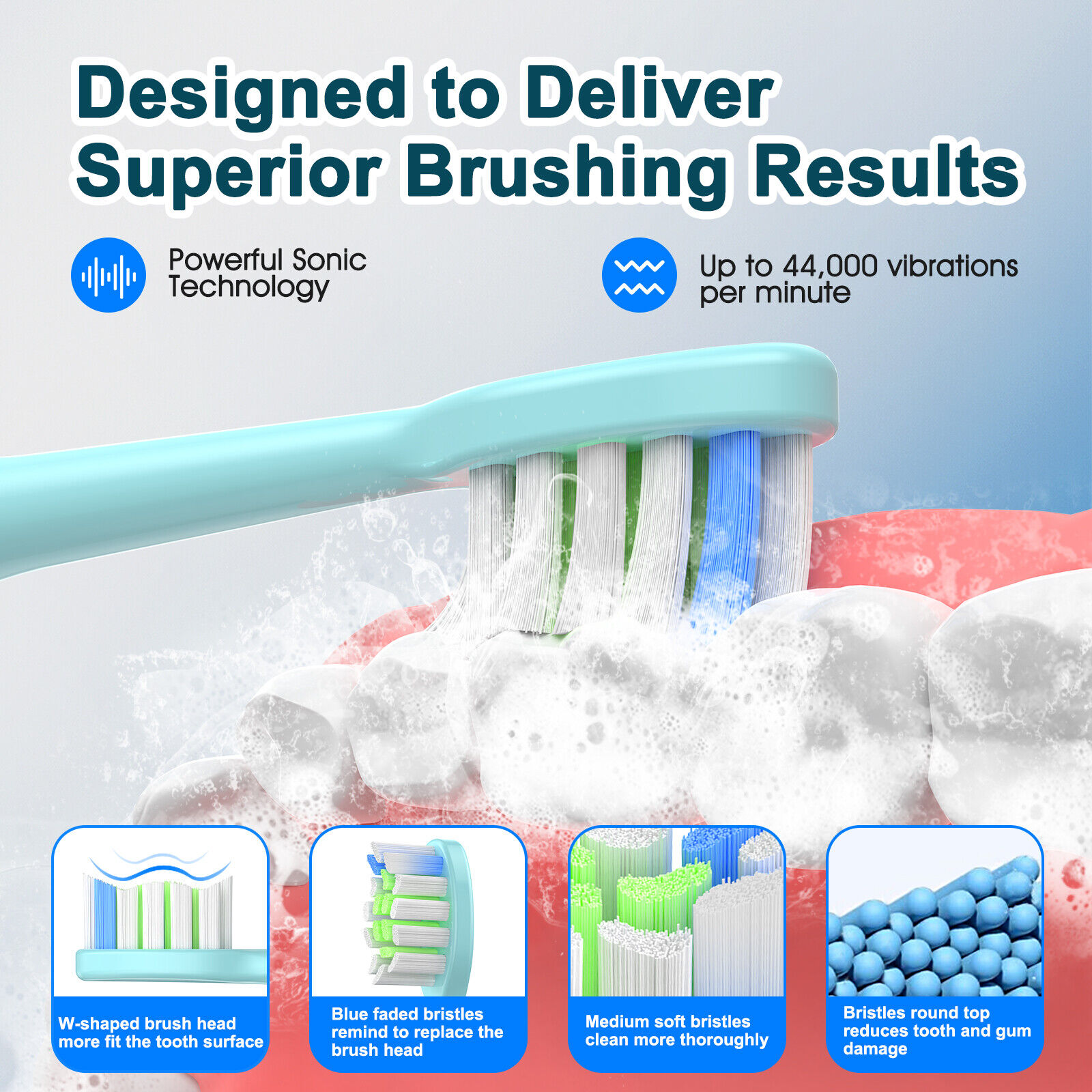 YUNCHI Gradient Color Electric Toothbrush with 8 Brush Heads and Toothbrush Box