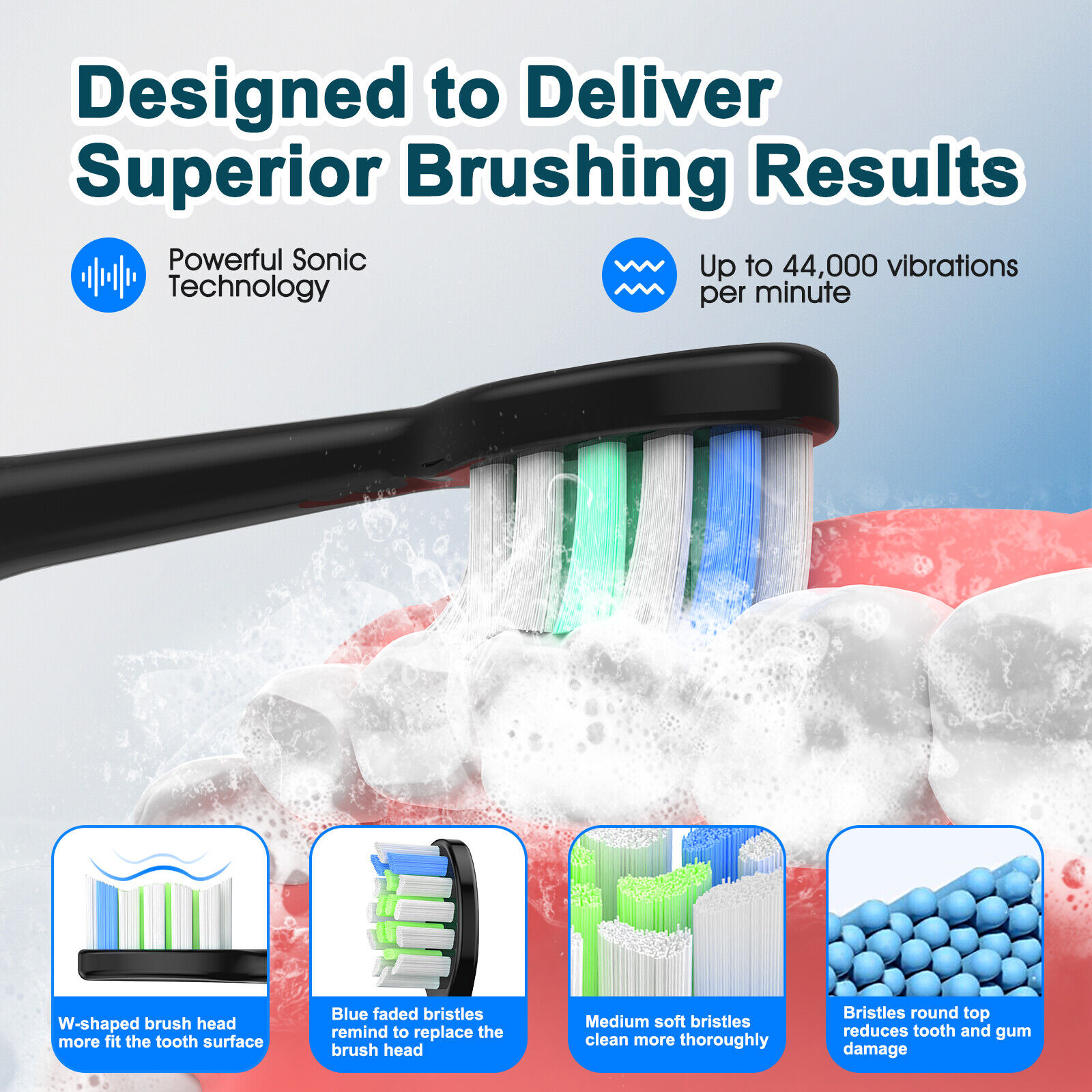 YUNCHI Gradient Color Electric Toothbrush with 8 Brush Heads and Toothbrush Box