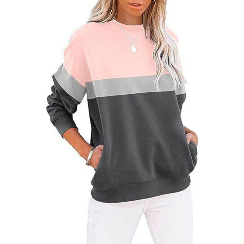 Casual Colorblocked Long Sleeve Hoodie Sweatshirt for Women Running Top - Picture 25 of 51