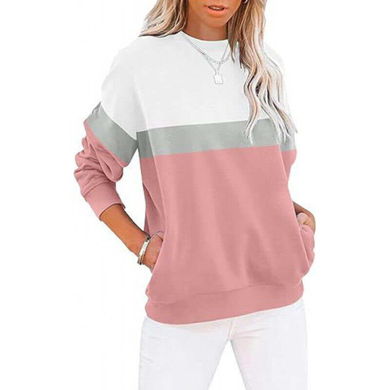 Casual Colorblocked Long Sleeve Hoodie Sweatshirt for Women Running Top - Picture 28 of 51