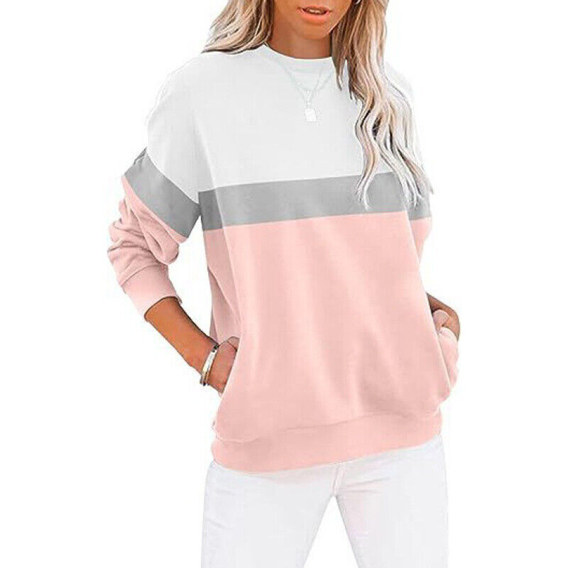 Casual Colorblocked Long Sleeve Hoodie Sweatshirt for Women Running Top - Picture 31 of 51