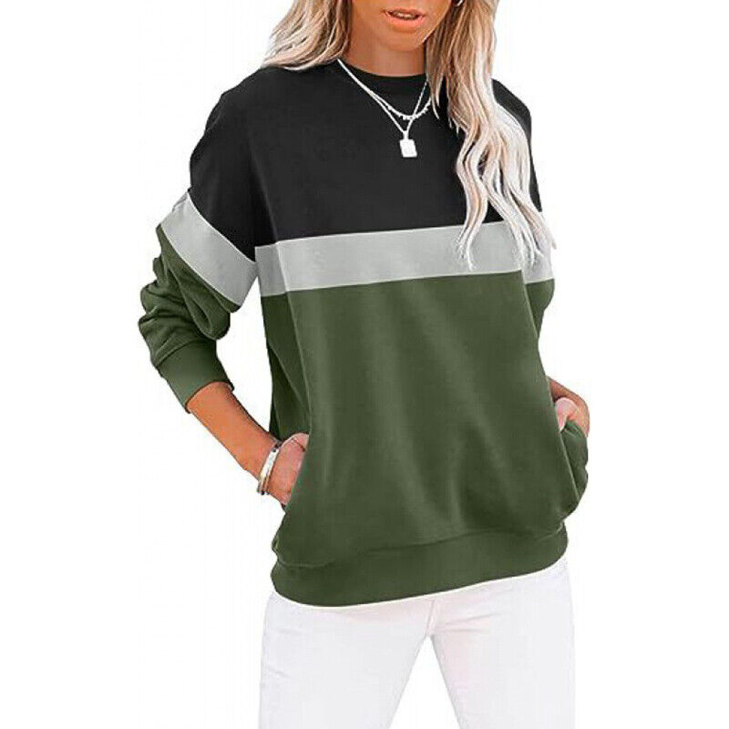 Casual Colorblocked Long Sleeve Hoodie Sweatshirt for Women Running Top - Picture 34 of 51