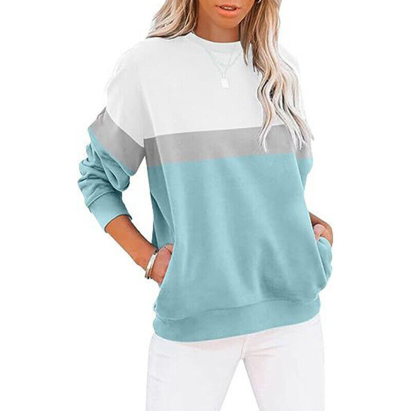 Casual Colorblocked Long Sleeve Hoodie Sweatshirt for Women Running Top - Picture 37 of 51