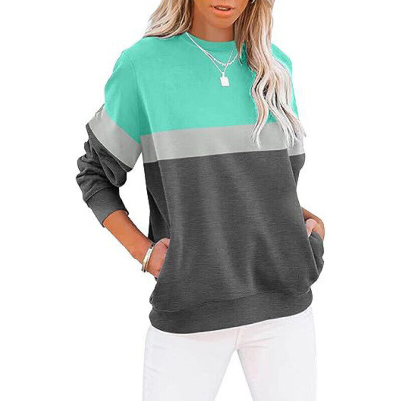 Casual Colorblocked Long Sleeve Hoodie Sweatshirt for Women Running Top - Picture 40 of 51