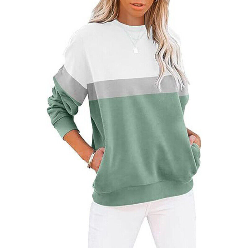 Casual Colorblocked Long Sleeve Hoodie Sweatshirt for Women Running Top - Picture 43 of 51