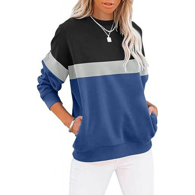 Casual Colorblocked Long Sleeve Hoodie Sweatshirt for Women Running Top - Picture 46 of 51
