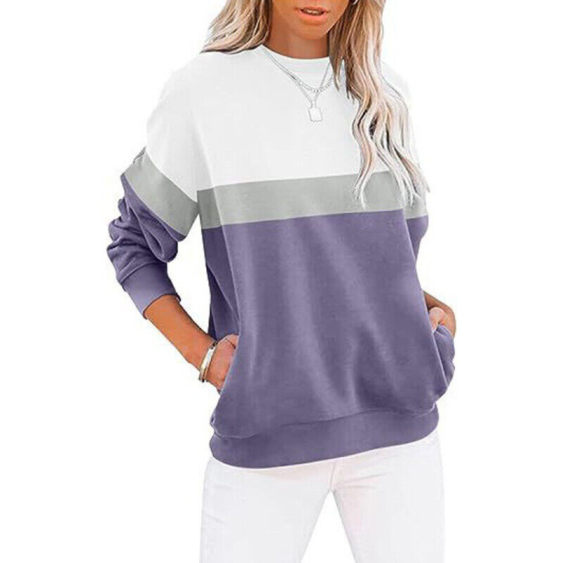 Casual Colorblocked Long Sleeve Hoodie Sweatshirt for Women Running Top - Picture 49 of 51