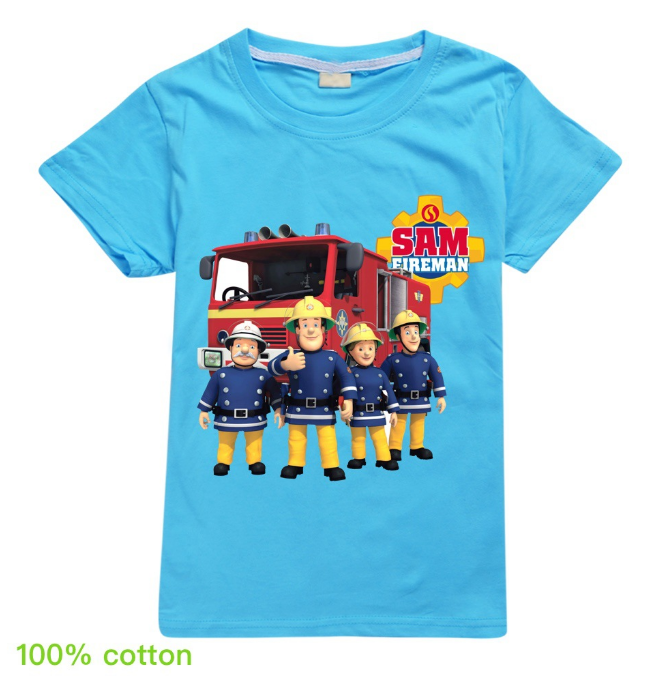 Fireman Sam Youbute T-shirt Unisex Kids Short Sleeve Cotton Tee Tops Gifts 2-14Y