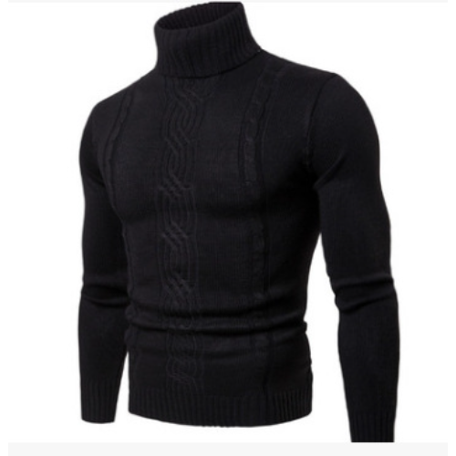 Mens Casual High Neck  Slim Fit Long Sleeves Jumpers Tops Twist Knitted Sweater