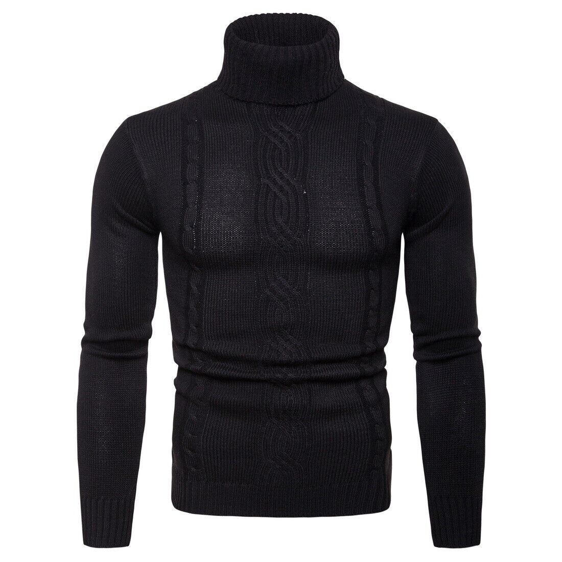 Mens Casual High Neck  Slim Fit Long Sleeves Jumpers Tops Twist Knitted Sweater