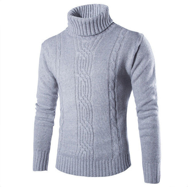 Mens Casual High Neck  Slim Fit Long Sleeves Jumpers Tops Twist Knitted Sweater