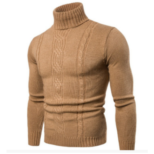 Mens Casual High Neck  Slim Fit Long Sleeves Jumpers Tops Twist Knitted Sweater