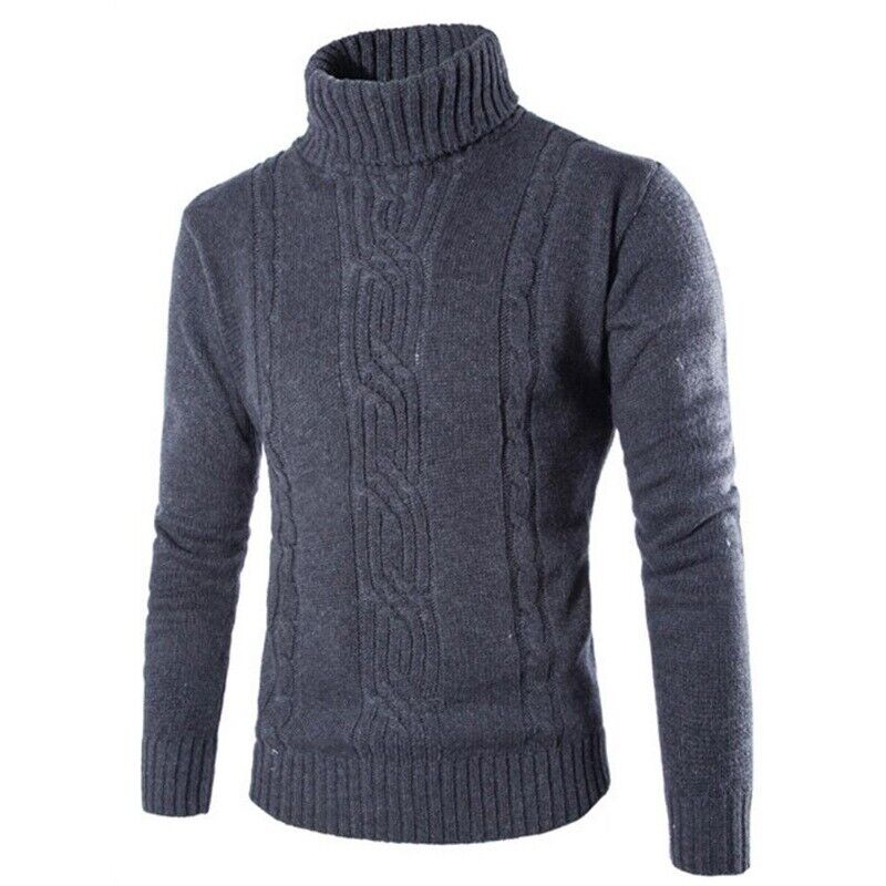 Mens Casual High Neck  Slim Fit Long Sleeves Jumpers Tops Twist Knitted Sweater