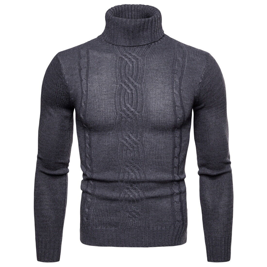 Mens Casual High Neck  Slim Fit Long Sleeves Jumpers Tops Twist Knitted Sweater