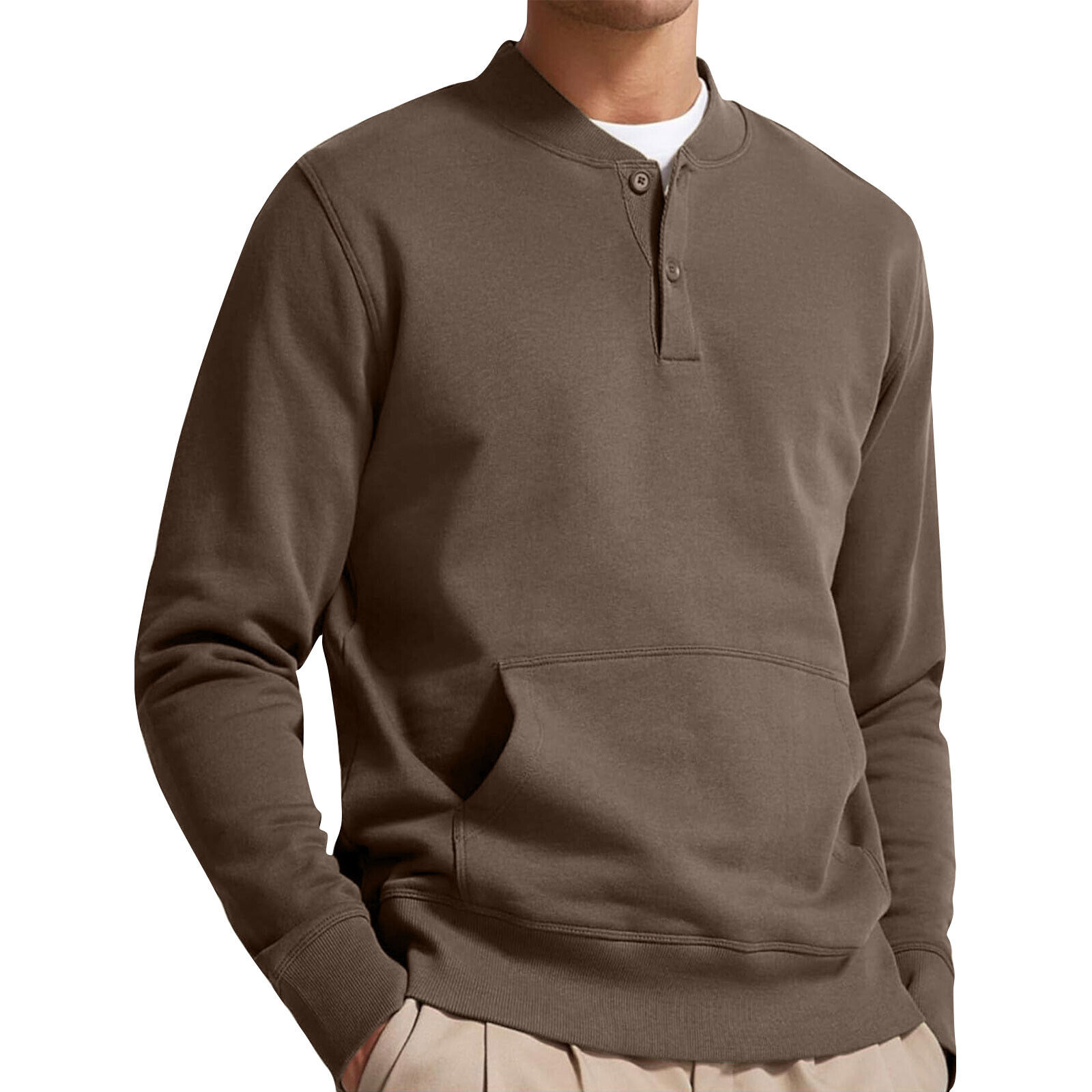 Men's Long Sleeve Henley Pullover Sweatshirt Casual Button Up Soild Color Shirts