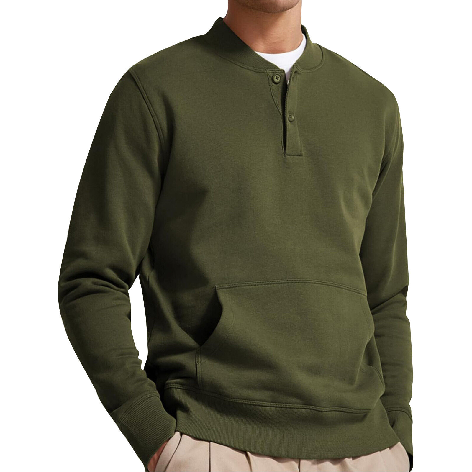 Men's Long Sleeve Henley Pullover Sweatshirt Casual Button Up Soild Color Shirts