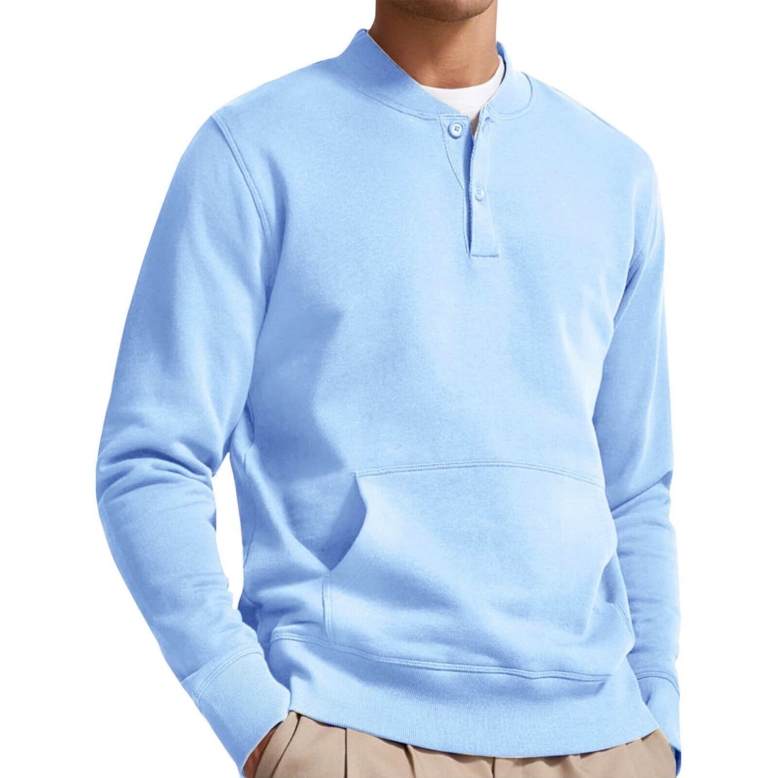 Men's Long Sleeve Henley Pullover Sweatshirt Casual Button Up Soild Color Shirts