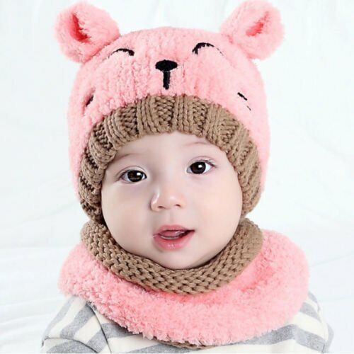 Toddler Kids Beanie Plush Hat Scarf Set Velvet Knitted Cap Baby Girl Boy Winter - Picture 9 of 12