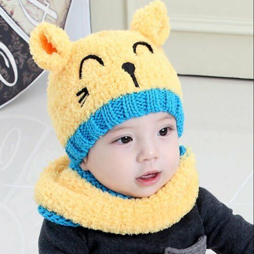 Toddler Kids Beanie Plush Hat Scarf Set Velvet Knitted Cap Baby Girl Boy Winter - Picture 12 of 12