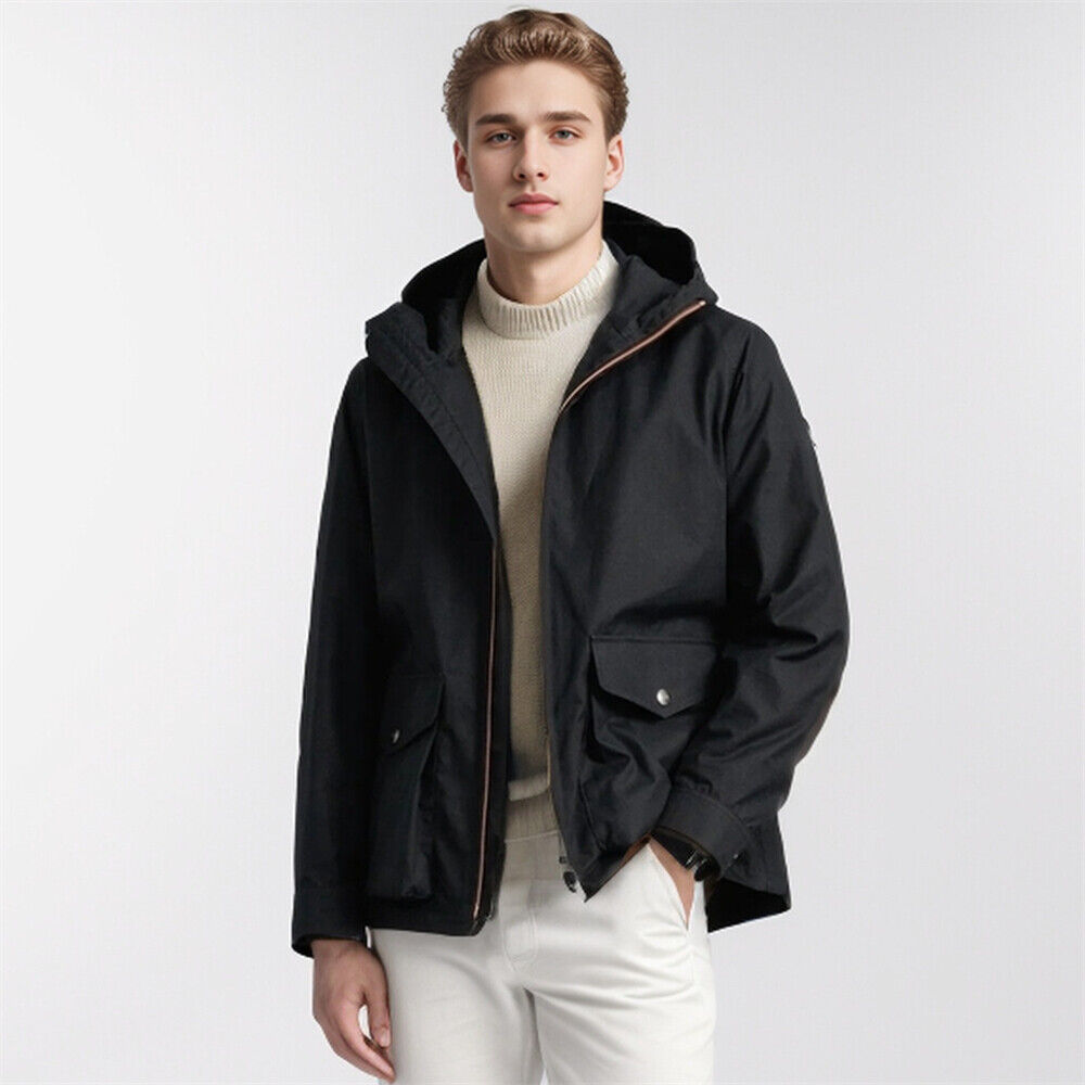 Giacca moda uomo con cappuccio zip trench cappotto giacca casual giacca a vento outwear - Foto 10 di 12