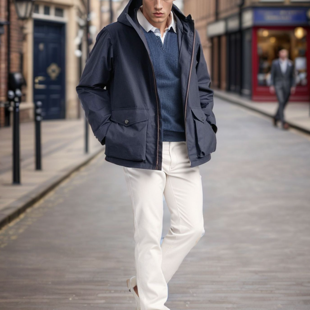 Giacca moda uomo con cappuccio zip trench cappotto giacca casual giacca a vento outwear - Foto 11 di 12