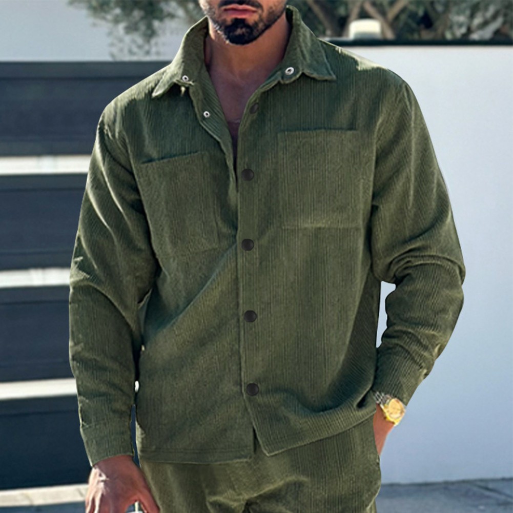 Coat Button Down Cardigan Casual Blouse Corduroy Lapel Long Sleeve Men Shirts - Picture 28 of 58
