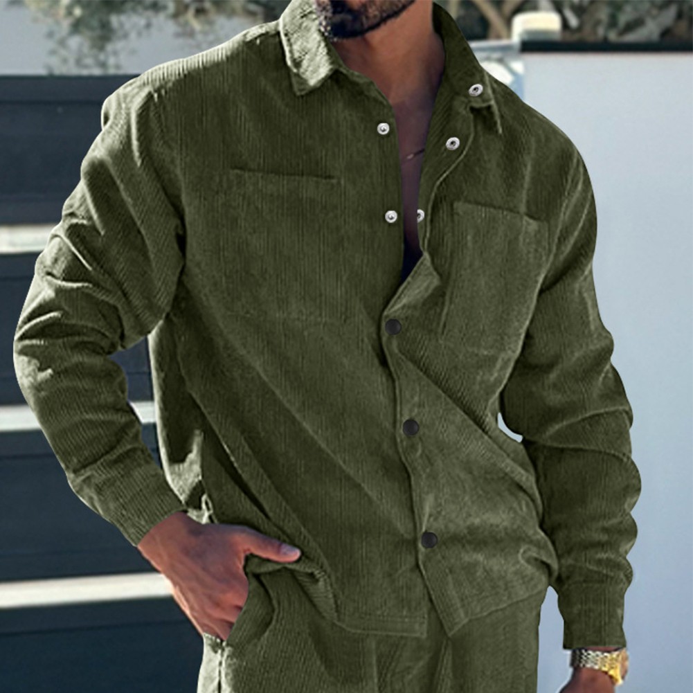 Coat Button Down Cardigan Casual Blouse Corduroy Lapel Long Sleeve Men Shirts - Picture 29 of 58