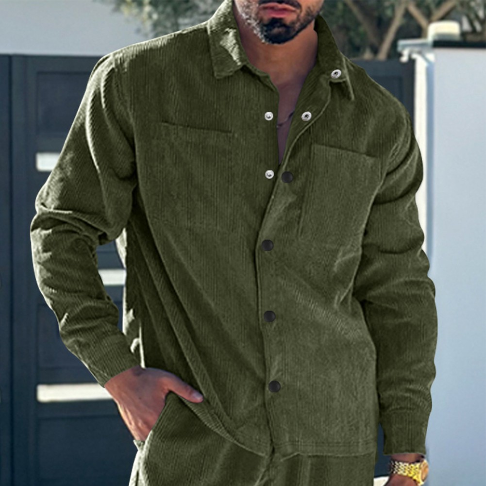 Coat Button Down Cardigan Casual Blouse Corduroy Lapel Long Sleeve Men Shirts - Picture 32 of 58