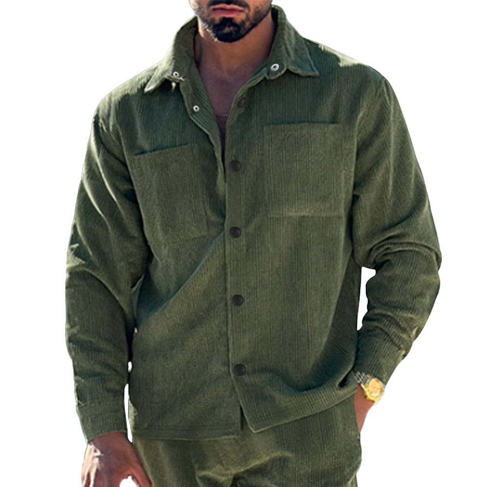 Coat Button Down Cardigan Casual Blouse Corduroy Lapel Long Sleeve Men Shirts - Picture 23 of 58