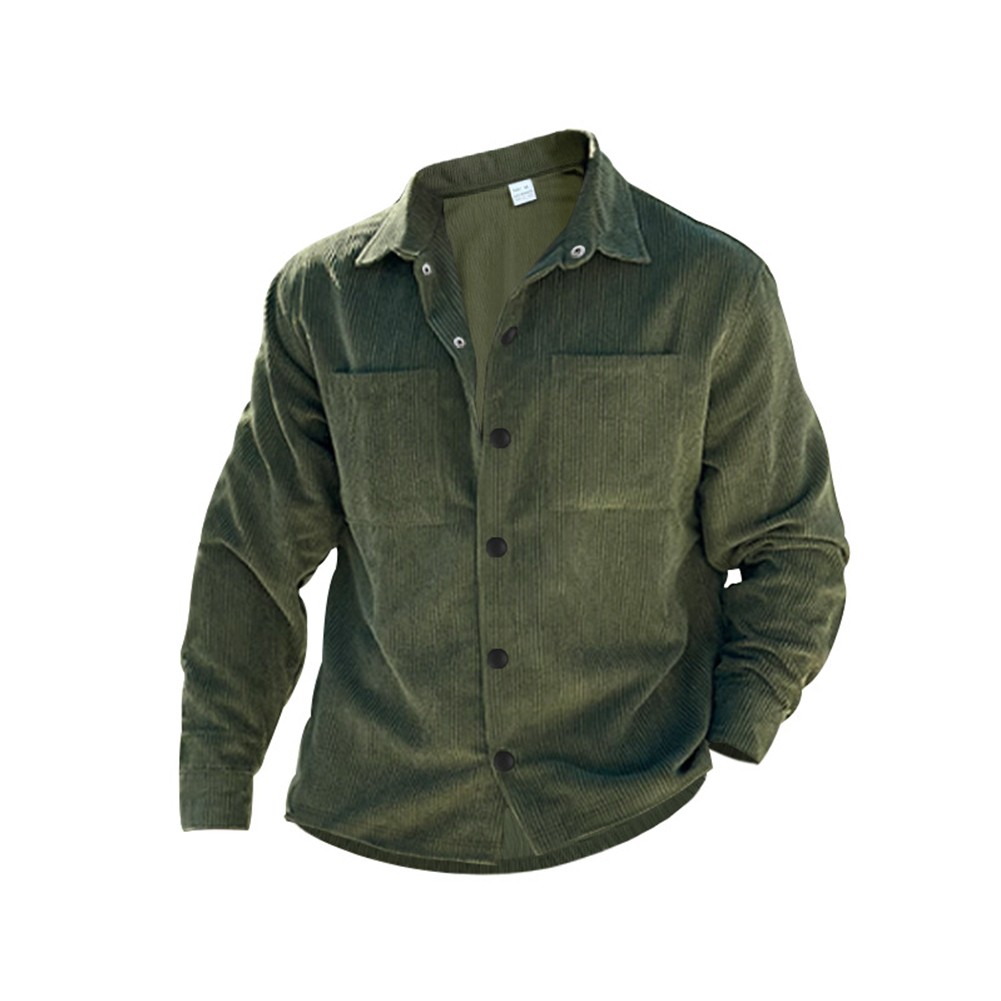 Coat Button Down Cardigan Casual Blouse Corduroy Lapel Long Sleeve Men Shirts - Picture 30 of 58