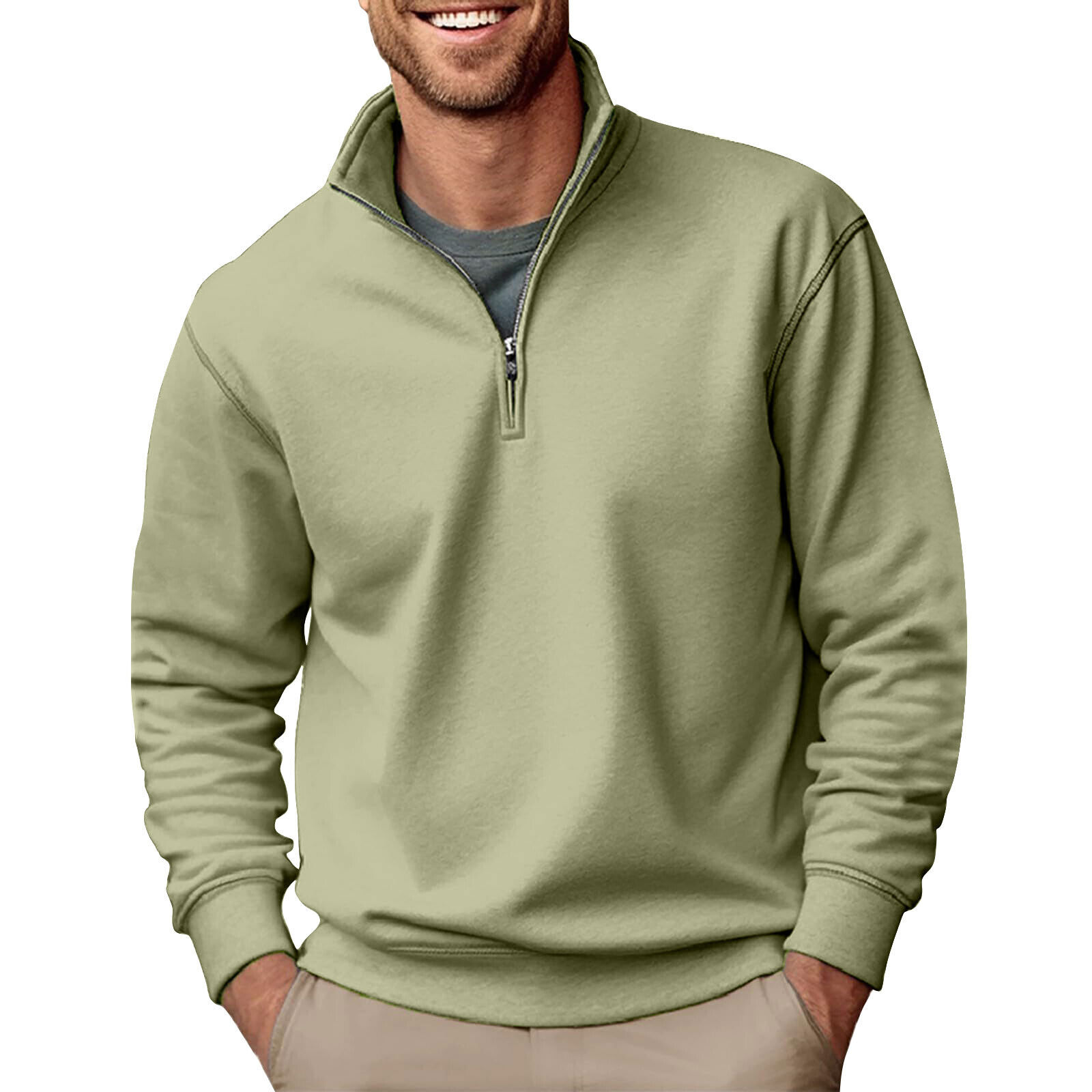Men's Quarter Zip Pullover Long Sleeve Sweatshirts Mock Neck Cotton Solid Shirts - Picture 35 of 54