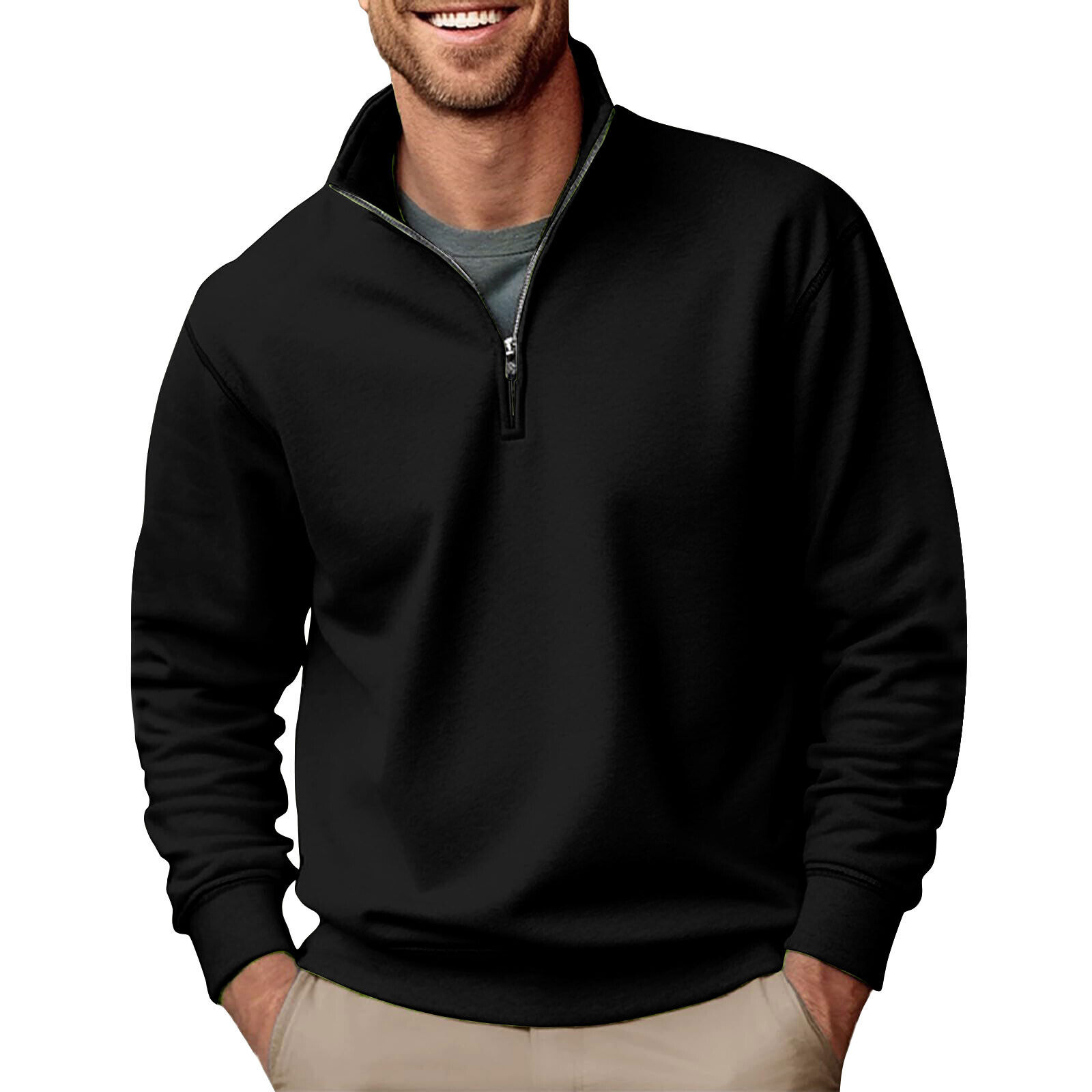 Men's Quarter Zip Pullover Long Sleeve Sweatshirts Mock Neck Cotton Solid Shirts - Picture 17 of 54