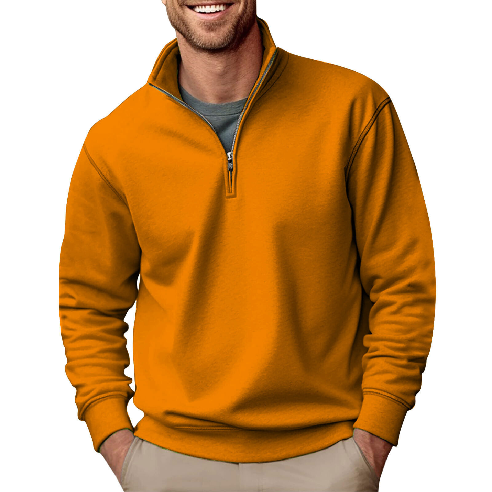 Men's Quarter Zip Pullover Long Sleeve Sweatshirts Mock Neck Cotton Solid Shirts - Picture 23 of 54