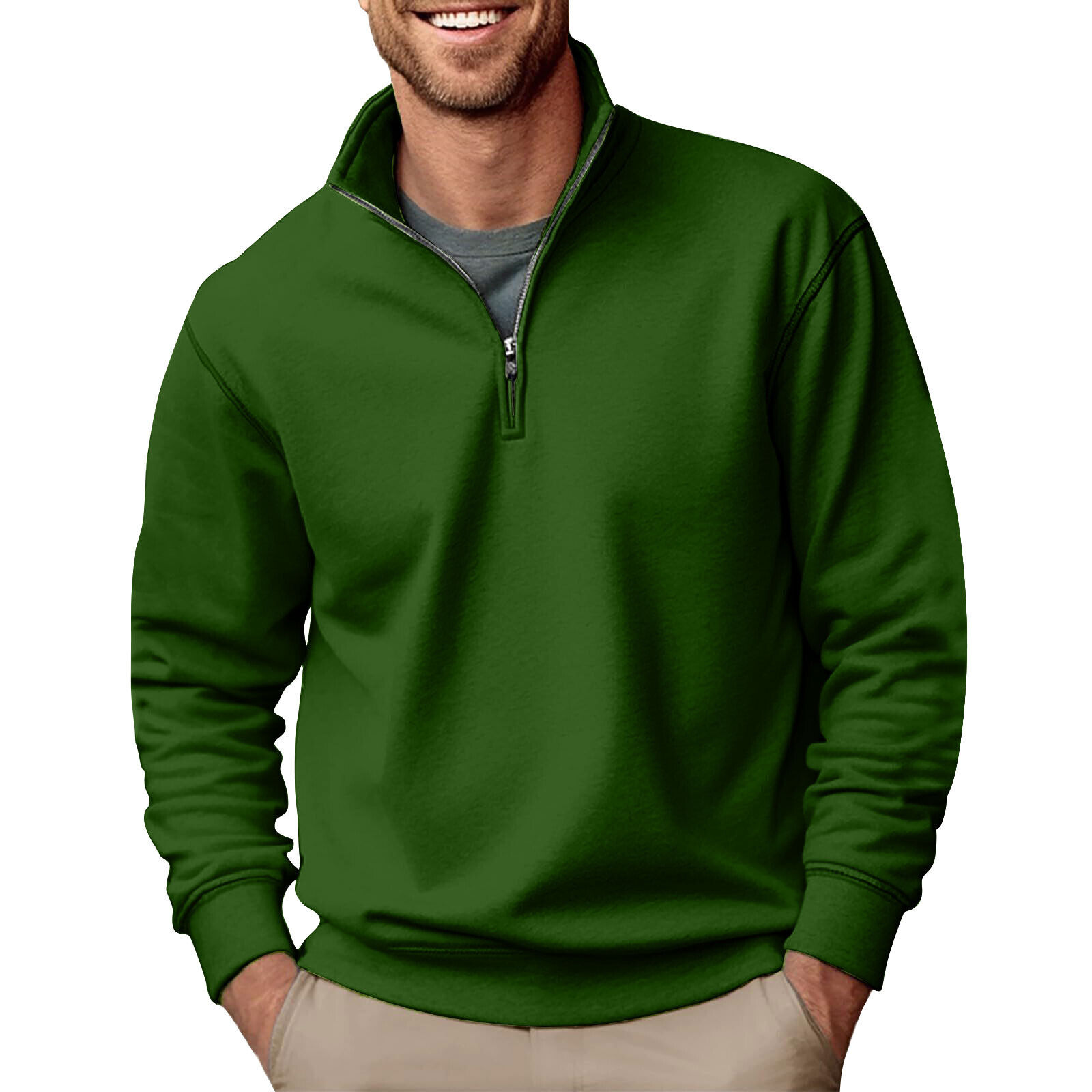 Men's Quarter Zip Pullover Long Sleeve Sweatshirts Mock Neck Cotton Solid Shirts - Picture 26 of 54