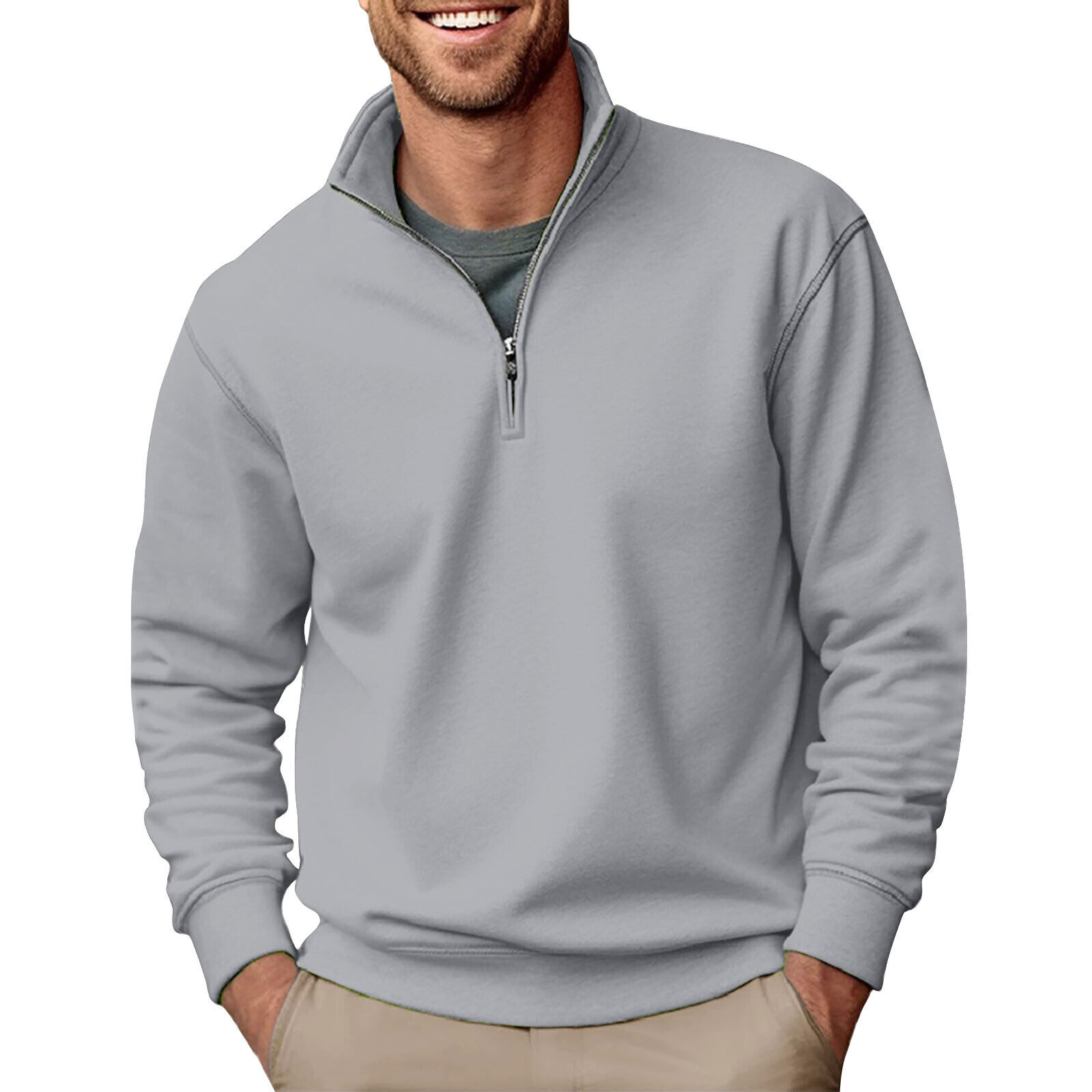 Men's Quarter Zip Pullover Long Sleeve Sweatshirts Mock Neck Cotton Solid Shirts - Picture 28 of 54