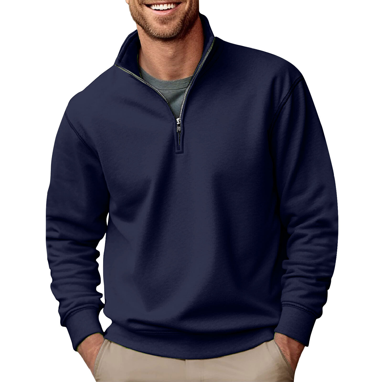 Men's Quarter Zip Pullover Long Sleeve Sweatshirts Mock Neck Cotton Solid Shirts - Picture 37 of 54
