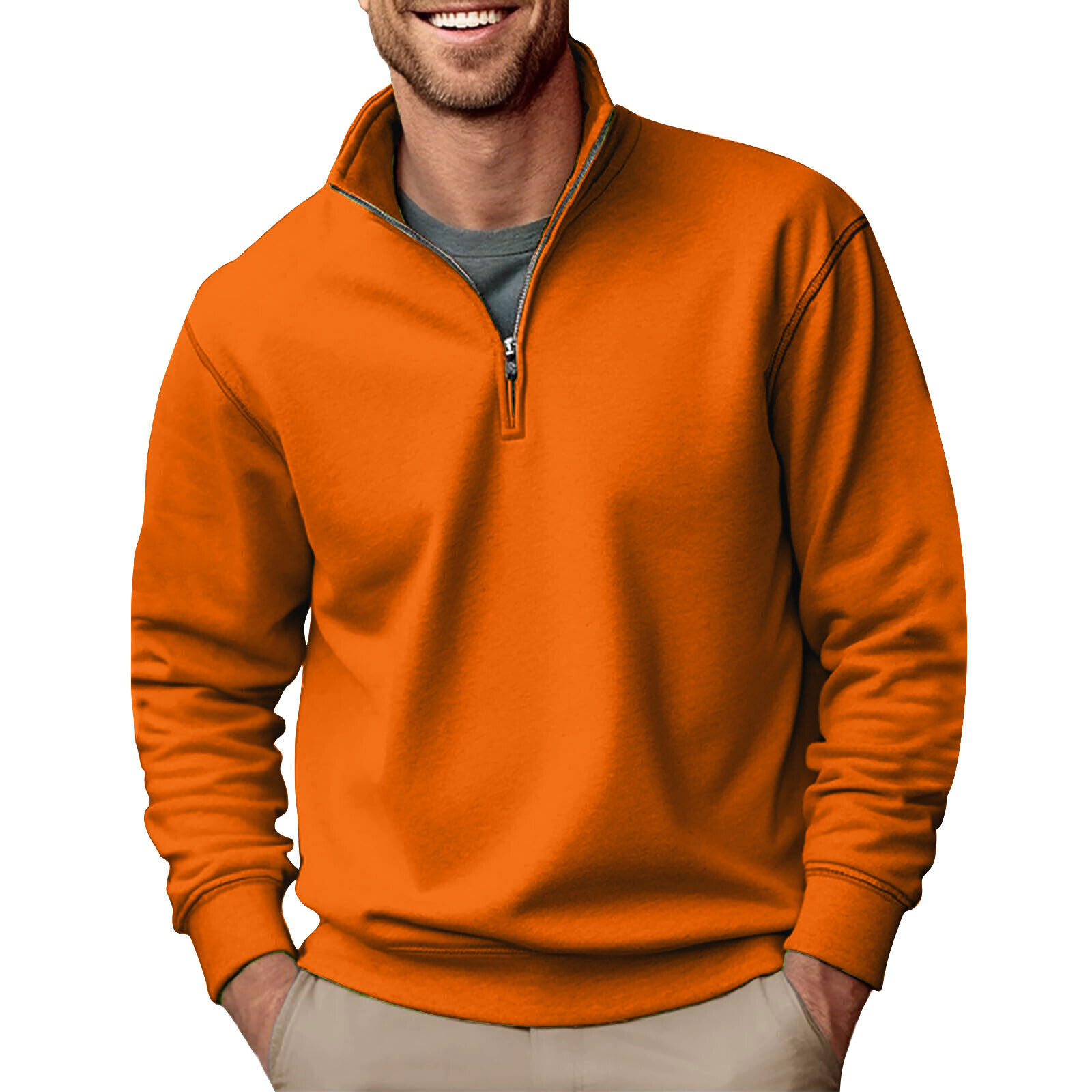 Men's Quarter Zip Pullover Long Sleeve Sweatshirts Mock Neck Cotton Solid Shirts - Picture 43 of 54