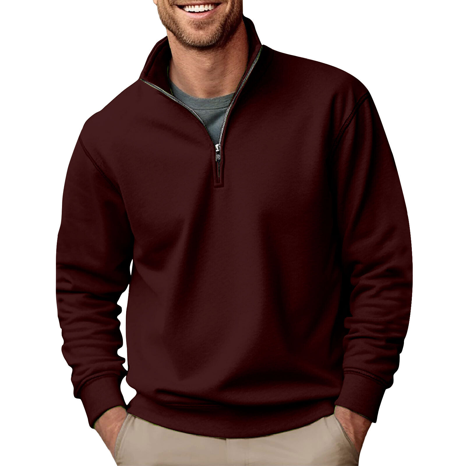 Men's Quarter Zip Pullover Long Sleeve Sweatshirts Mock Neck Cotton Solid Shirts - Picture 47 of 54