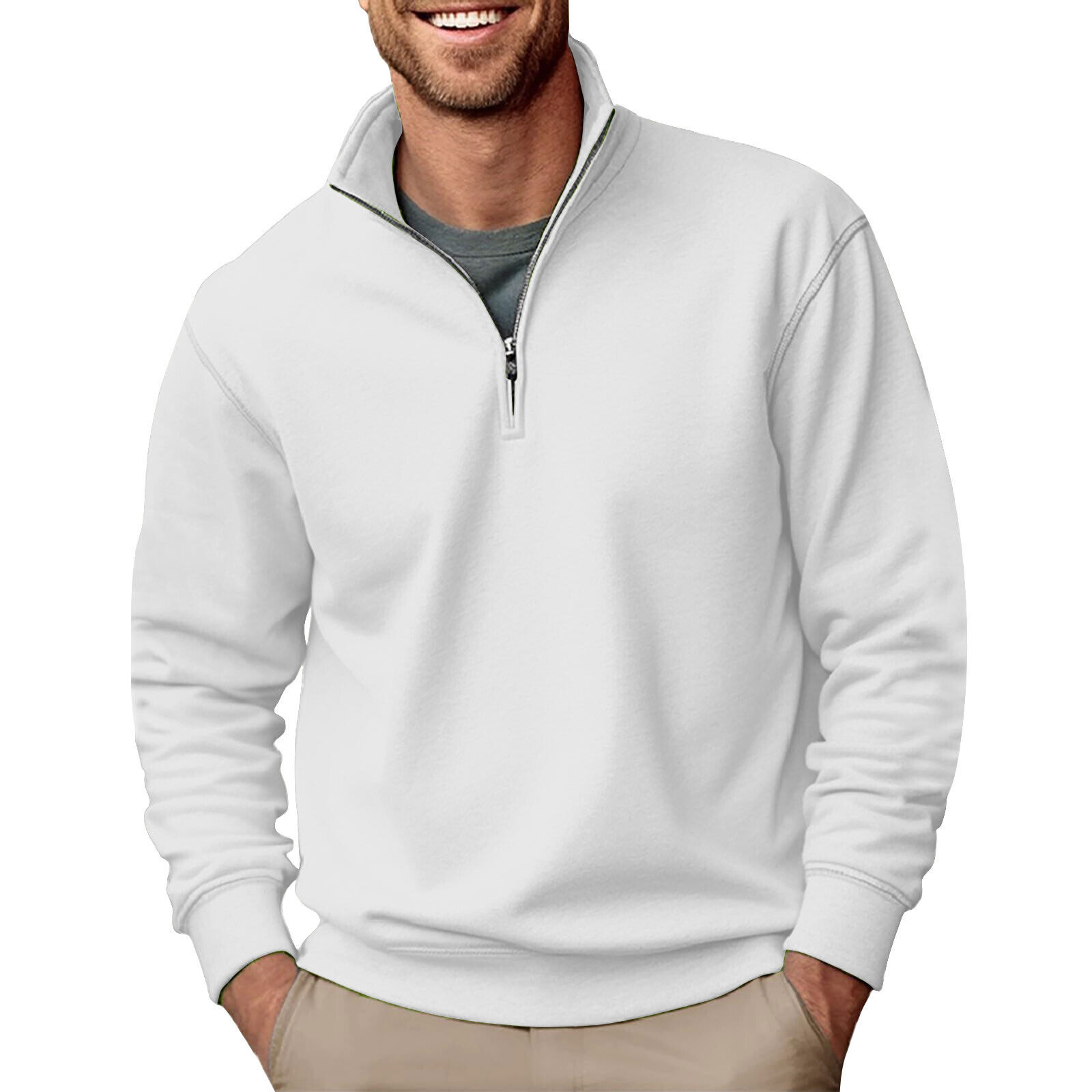 Men's Quarter Zip Pullover Long Sleeve Sweatshirts Mock Neck Cotton Solid Shirts - Picture 50 of 54