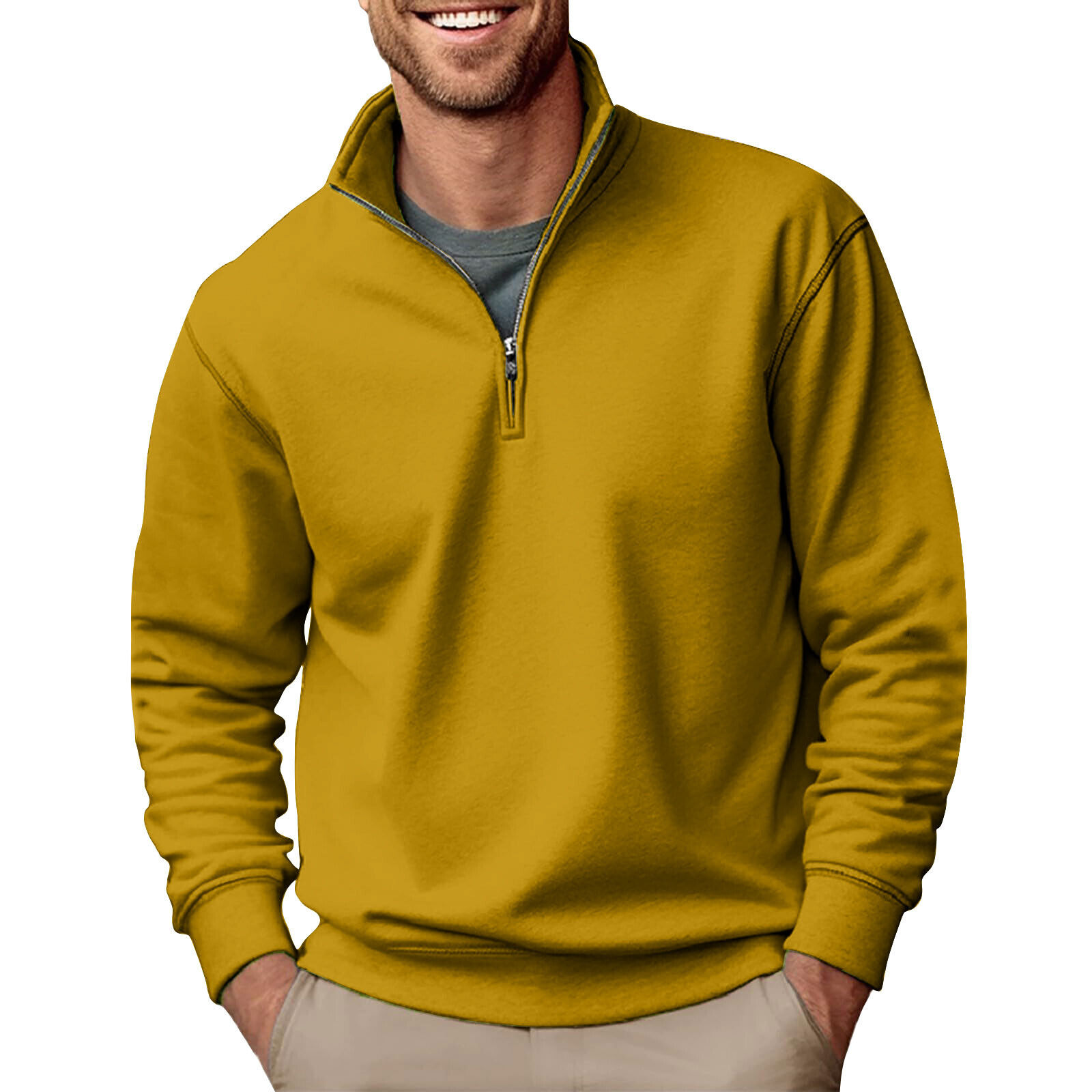 Men's Quarter Zip Pullover Long Sleeve Sweatshirts Mock Neck Cotton Solid Shirts - Picture 52 of 54