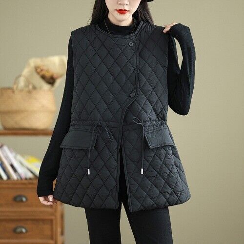 Womens Drawstring Slim Fit Sleeveless Padded Waistcoat Outddor Fashion Warm Vest - Picture 9 of 10