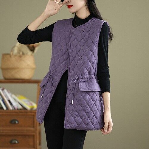 Womens Drawstring Slim Fit Sleeveless Padded Waistcoat Outddor Fashion Warm Vest - Picture 10 of 10