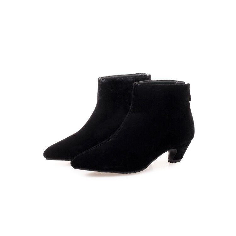 Para mujeres Gatito Tacones Bajos Punta Punta Botín Zapatos Cremallera Botines Fiesta Bombas