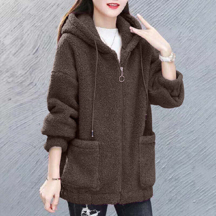 Kamemir Womens Oversized Fleece Hoodie Sherpa Jacket Full Zip Up Fuzzy Hooded Coats Shaggy Warm Winter Outerwear With Pockets Army Green Xl