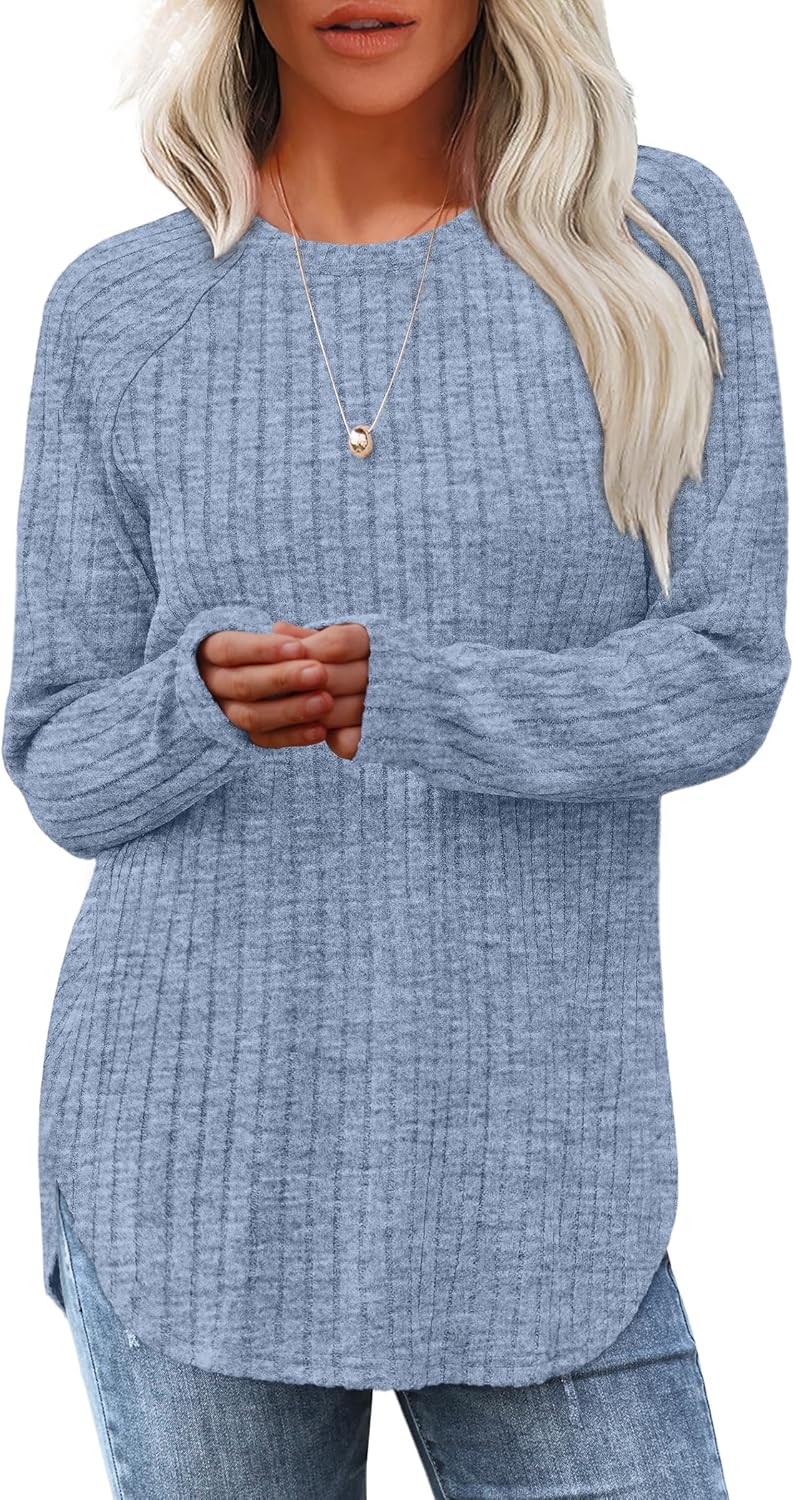 Long Sleeve Shirts Tops for Women Loose Fit Dressy Crew Neck Pullover Sweaters - Picture 30 of 144