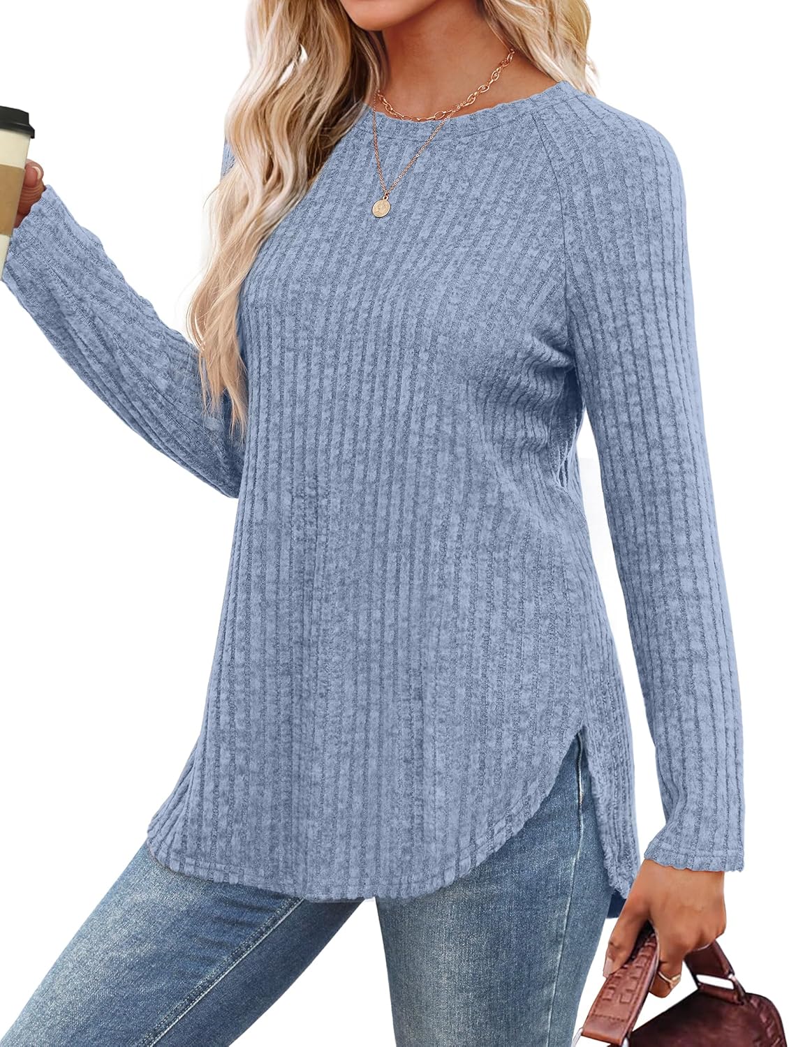 Long Sleeve Shirts Tops for Women Loose Fit Dressy Crew Neck Pullover Sweaters - Picture 31 of 144