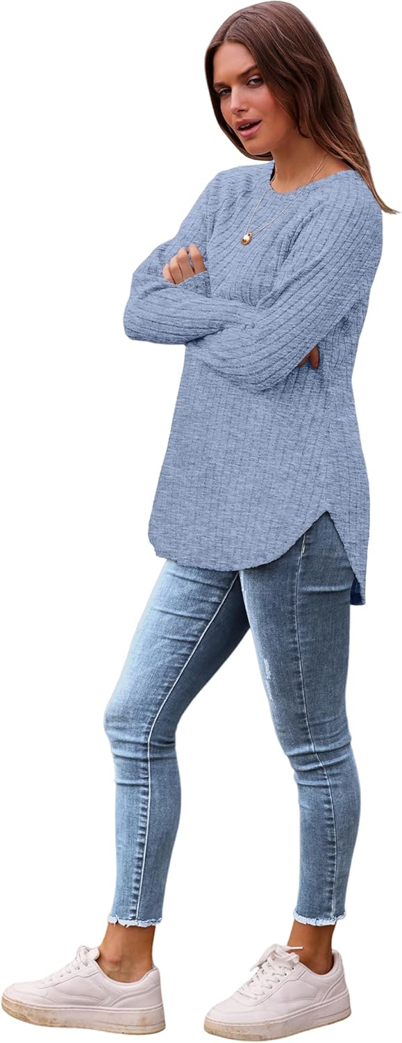 Long Sleeve Shirts Tops for Women Loose Fit Dressy Crew Neck Pullover Sweaters - Picture 32 of 144