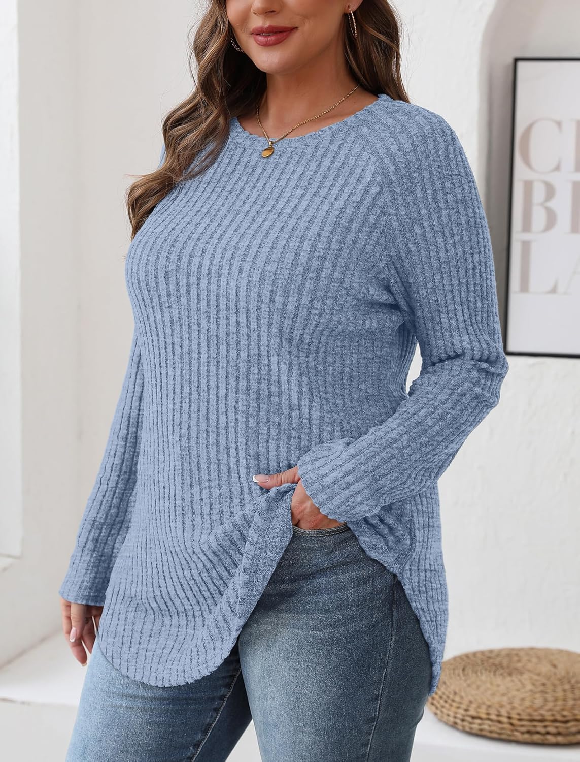 Long Sleeve Shirts Tops for Women Loose Fit Dressy Crew Neck Pullover Sweaters - Picture 33 of 144