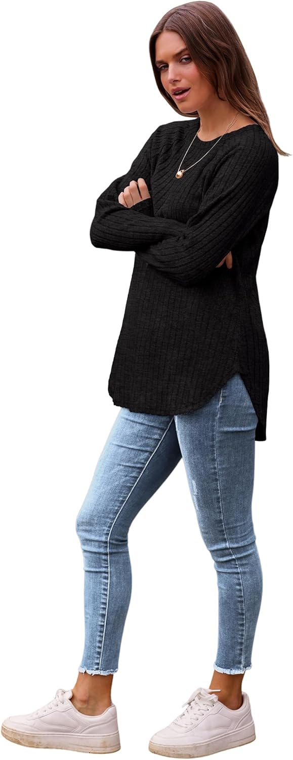 Long Sleeve Shirts Tops for Women Loose Fit Dressy Crew Neck Pullover Sweaters - Picture 38 of 144